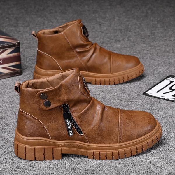 Herrenmode Britische Winterstiefel Seitlicher Reißverschluss Bequeme warme Lederschuhe Herren Winterstiefel Herren Wasserdichte Wohnungen Kurze Stiefel 44 braun von Joom DACH