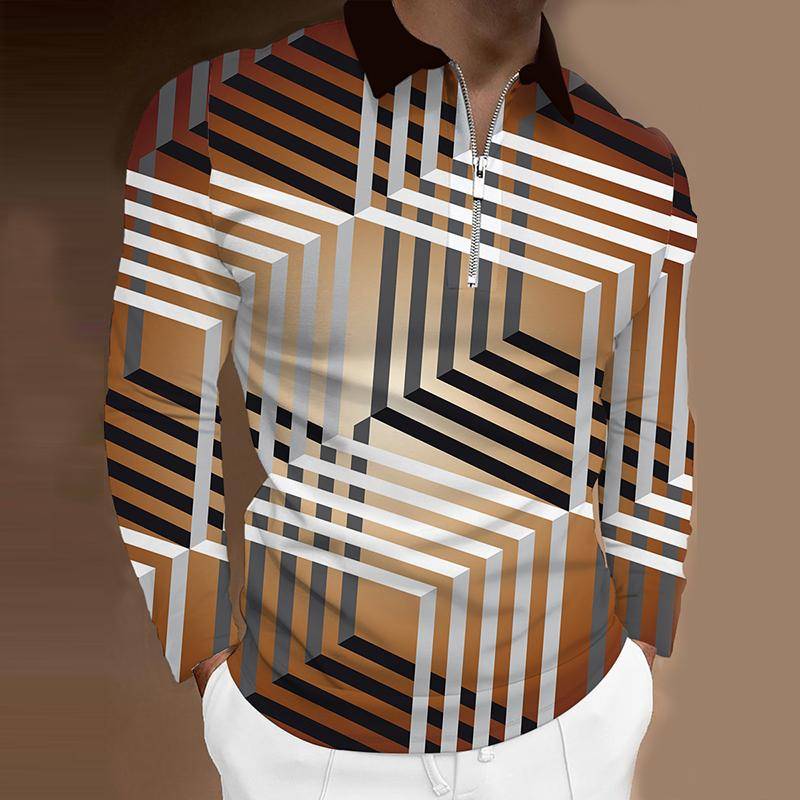 Herrenmode Frühling Herbst Polyester Poloshirt 3D Digitaldruck Casual Golf Poloshirt Tops XL von Joom DACH