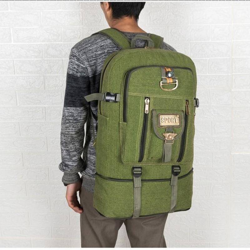 Herrenrucksack Super Capacity Canvas Rucksack Herren erweiterbare verschleißfeste Bergsteigertasche Großer Rucksack Reisetasche 60L grün von Joom DACH