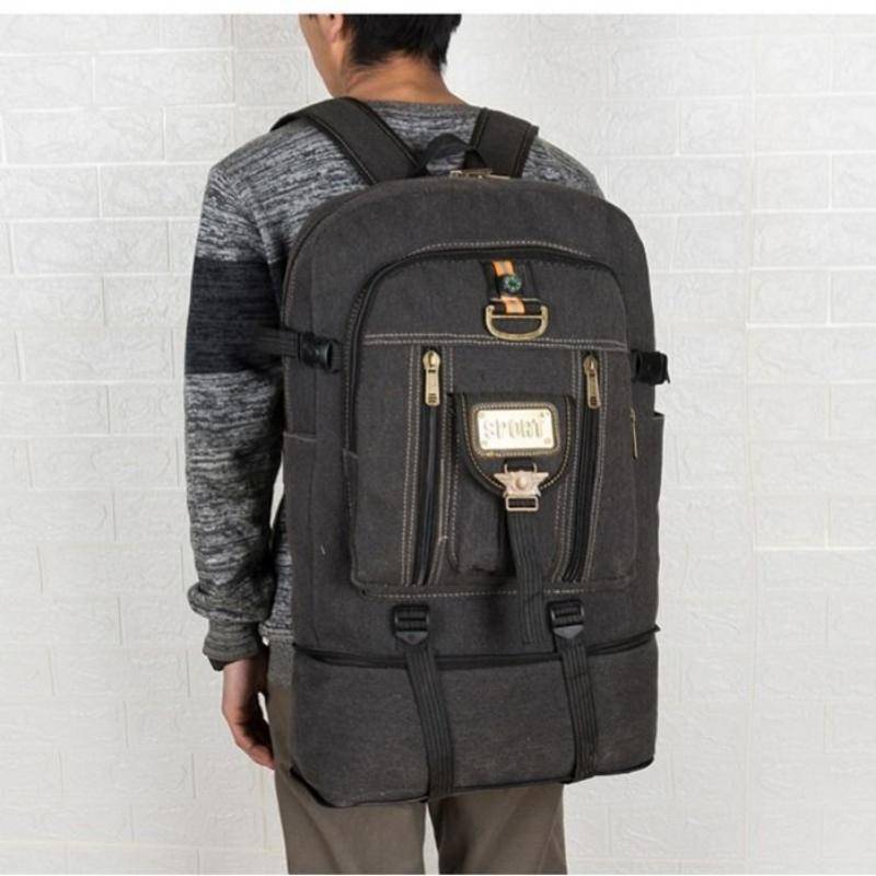 Herrenrucksack Super Capacity Canvas Rucksack Herren erweiterbare verschleißfeste Bergsteigertasche Großer Rucksack Reisetasche 60L schwarz von Joom DACH