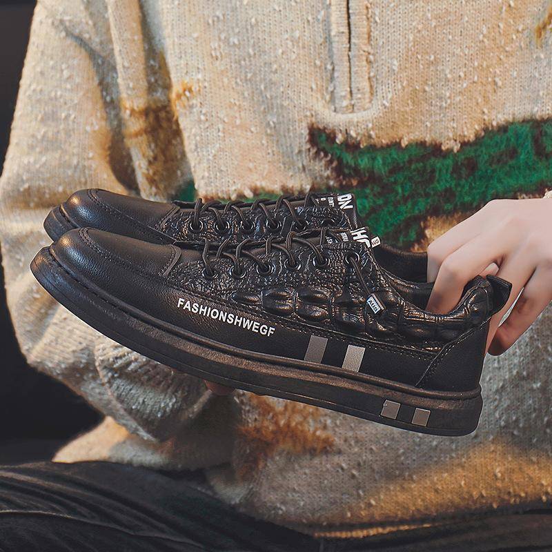 Herrenschuhe Frühling und Herbst Einlagige Schuhe Business Casual Weiße Schuhe Herren Krokodilmuster Low-Top Slipper Weiche Oberfläche Board Schuhe Herren 44 schwarz von Joom DACH