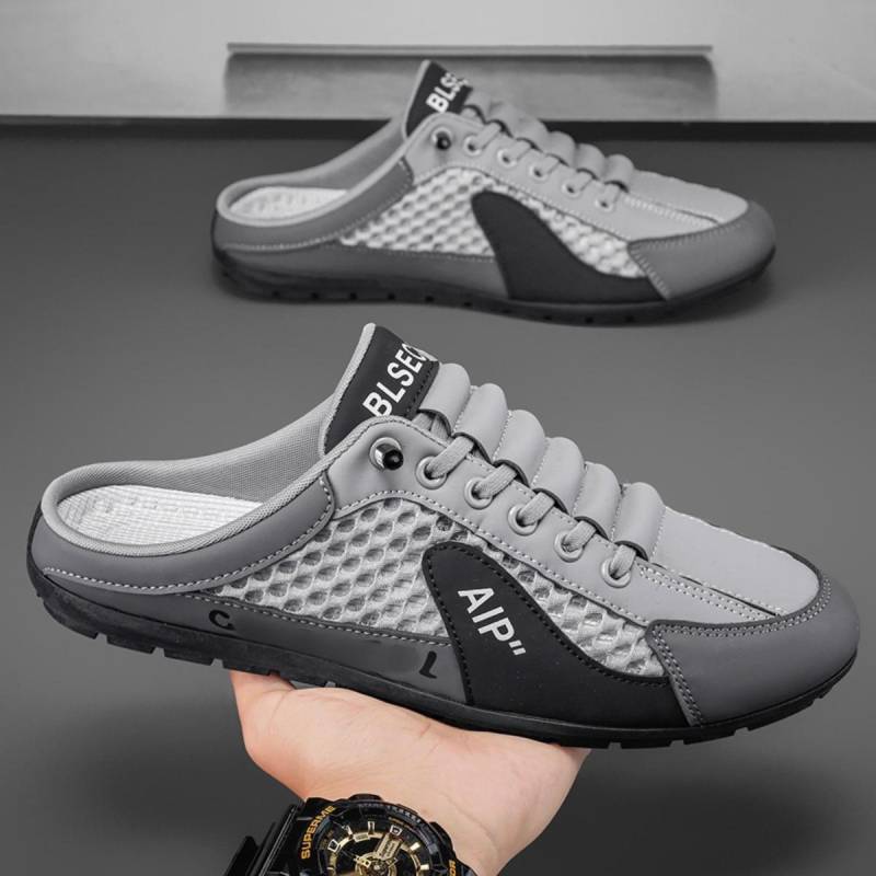 Herrenschuhe Große Größe Sommer Atmungsaktive Hohl Mesh Freizeitschuhe Baotou Halbschuhe Herren Lazy Driving Sandale Hausschuhe 43 graue von Joom DACH