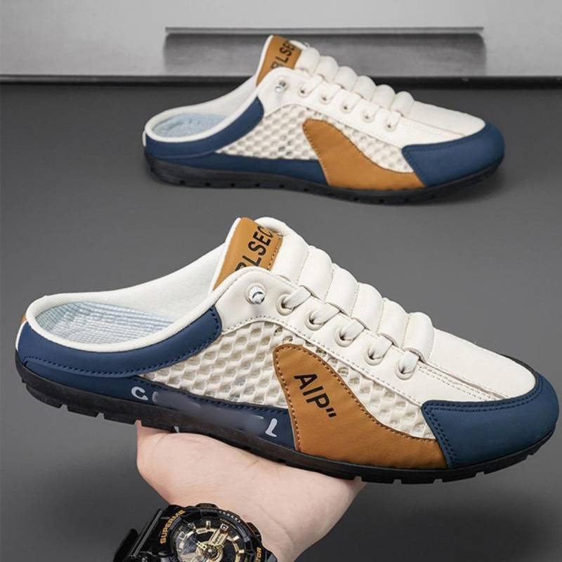Herrenschuhe Große Größe Sommer Atmungsaktive Hohl Mesh Freizeitschuhe Baotou Halbschuhe Herren Lazy Driving Sandale Hausschuhe 43 beige von Joom DACH