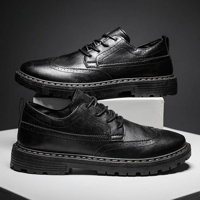 Herrenschuhe Herbst Herren Businesskleid Kleine Lederschuhe Trend Britisch Brock Freizeitschuhe Großhandel 39 schwarz von Joom DACH