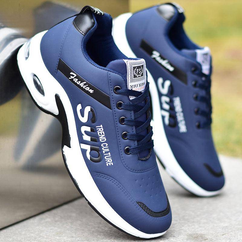 Herrenschuhe Leder Wasserdichte Sportschuhe Herren Neue Mode Student Laufschuhe Lässige kleine weiße Schuhe Herren 43 blau von Joom DACH