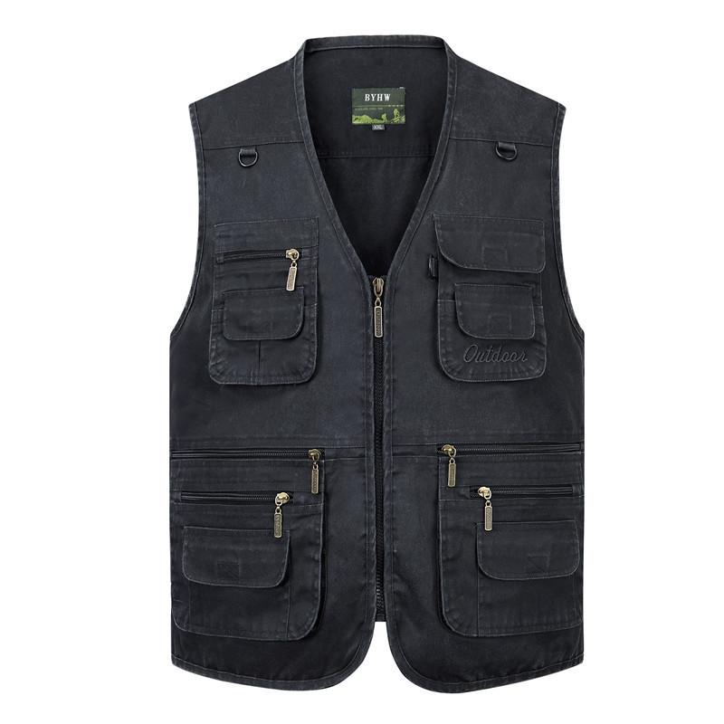 Herrenweste, Freizeitjacke, Frühling und Herbst, lockerer Stil, Baumwolle, mehrere Taschen, Reißverschluss, winddicht, Mantel, kragenlos, ärmellose Jacke für Herren XL grau von Joom DACH
