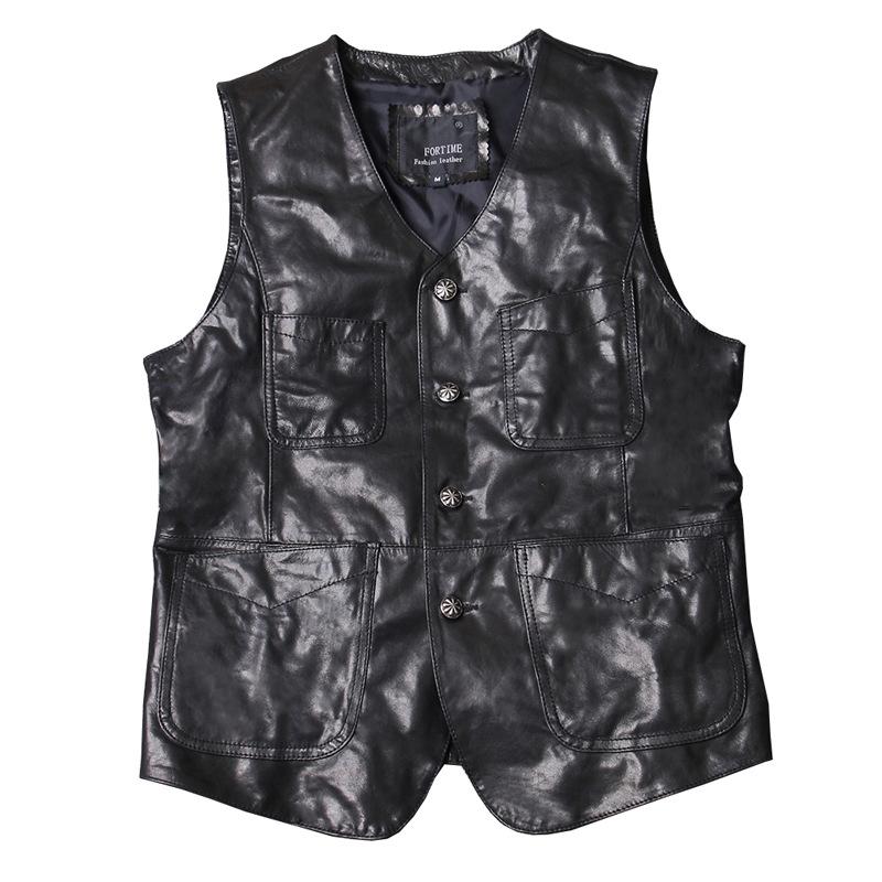 Herrenweste aus echtem Leder, Schaffell-Anzug mit V-Ausschnitt, kurze Jugendlederweste, Lederweste für Männer XXXXL schwarz von Joom DACH