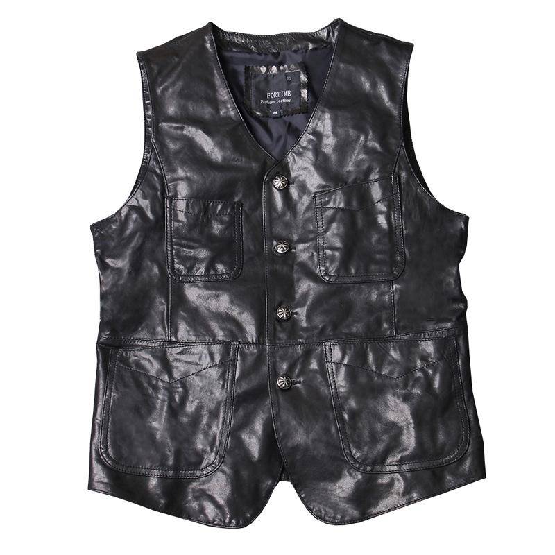 Herrenweste aus echtem Leder, Schaffell-Anzug mit V-Ausschnitt, kurze Jugendlederweste, Lederweste für Männer XXXXL schwarz von Joom DACH