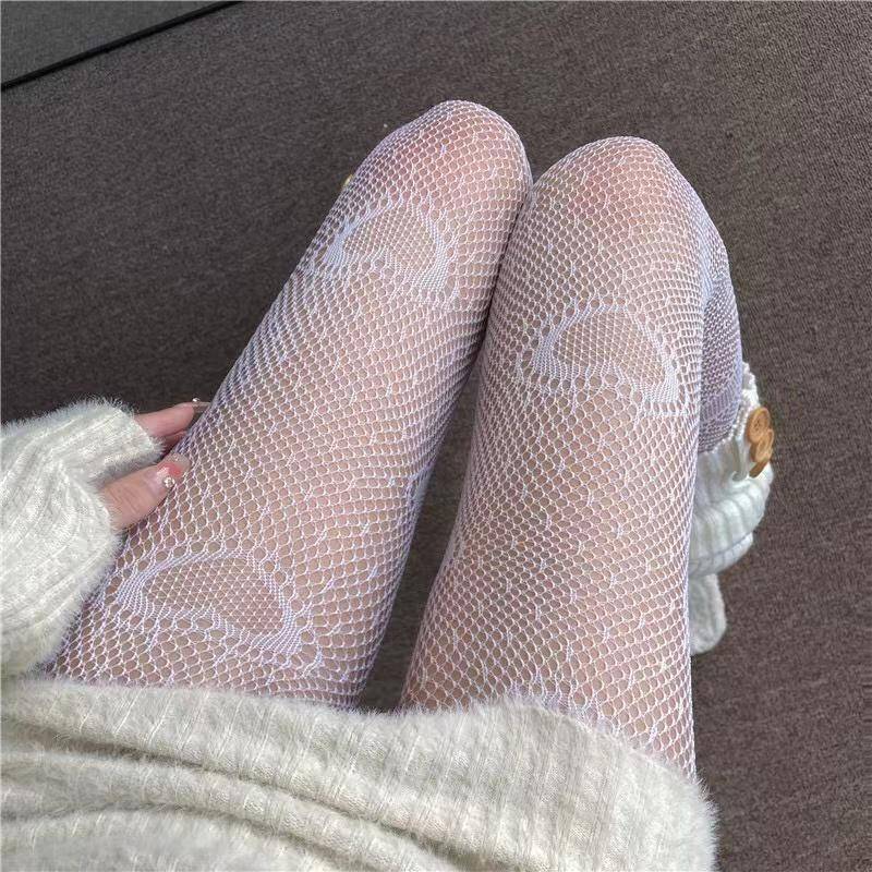 Herz Blume Netz Japanisches Mädchen Lolita Ins Strumpfhose Strümpfe Weißes Netzstrumpfhose Weiblich für Frauen Sommer Legging Strumpf one size weiß von Joom DACH