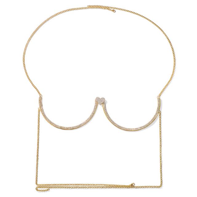 Herz Brusthalterung Schmuck BH Kette für Frauen Körper Kristall Bikini Sommer Top Elegant 2024 Kleidung Halskette Zubehör Strand gold von Joom DACH
