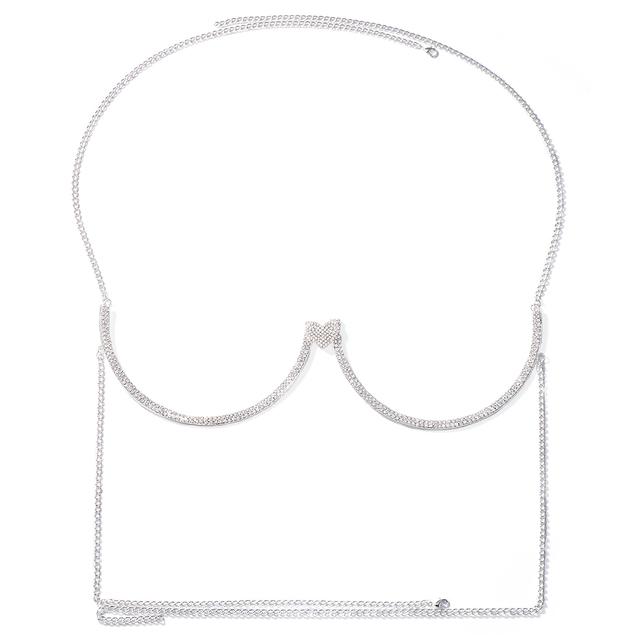Herz Brusthalterung Schmuck BH Kette für Frauen Körper Kristall Bikini Sommer Top Elegant 2024 Kleidung Halskette Zubehör Strand silber von Joom DACH