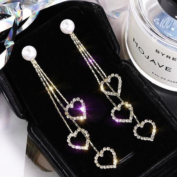 Herz-Zirkon-Quasten-Ohrhänger für Damen silber von Joom DACH