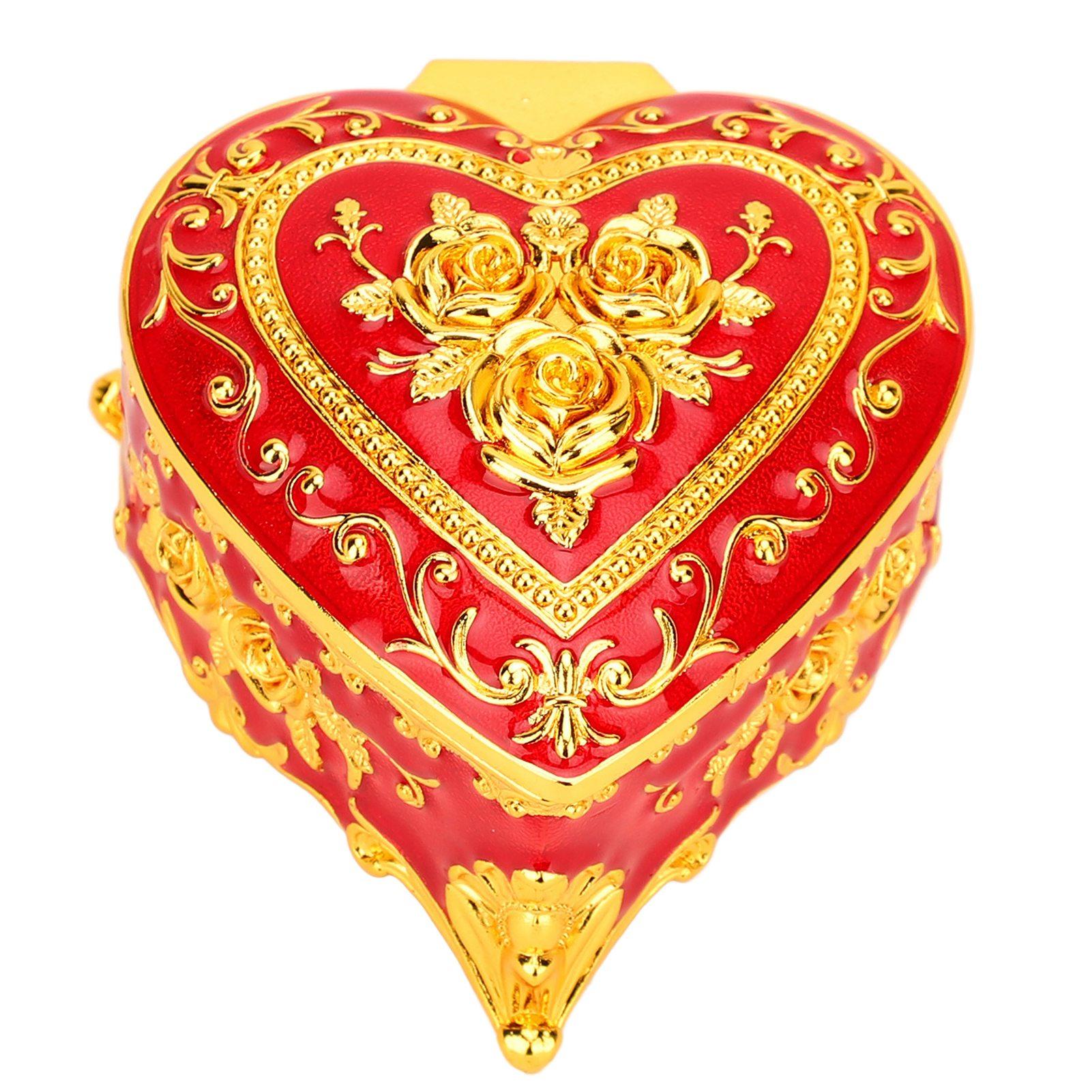 Herzförmige Schmuckschatulle Weiche Samtfütterung Damen Mädchen Vintage Schmuckaufbewahrungsbox für Ohrringe rot von Joom DACH