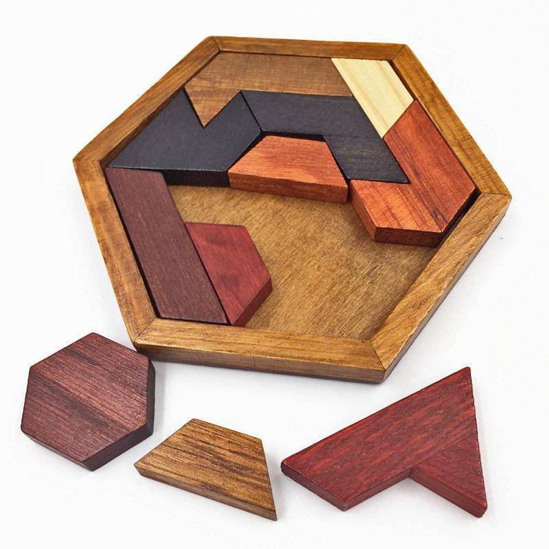 Hexagonal Holz Puzzles IQ Spiel Pädagogisches Spielzeug Für Kinder Kinder Erwachsene Tangram Bord IQ Denkaufgabe Montessori Spielzeug Geschenke von Joom DACH