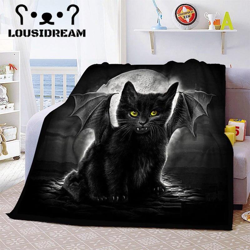Hexe, schwarze Katze, Halloween-Überwurf, Decke, Katze, geheimnisvolle Wahrsagerei, Hexerei, Luzifer, tragbare Flanelldecke für Bettwäsche, Reisen 130x150cm von Joom DACH