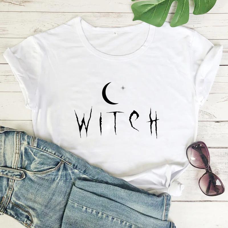 Hexe Stern Mond Druck Frauen T Shirt Kurzarm O Neck Lose Frauen T-shirt Damen T-shirt Tops Camisetas Mujer M von Joom DACH