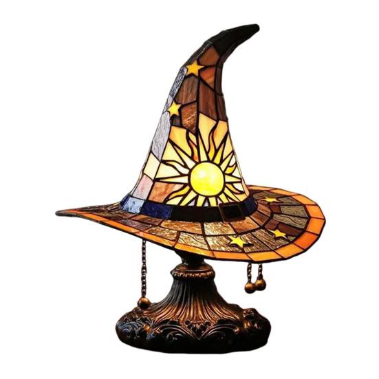 Hexenhut Lampe Buntglas Harz Zaubererhut Licht Gruselige Gotische Tischlampe Dekorative Stehlampe für Indoor Party Spooky Halloween Schlafzimmer Small gelb von Joom DACH