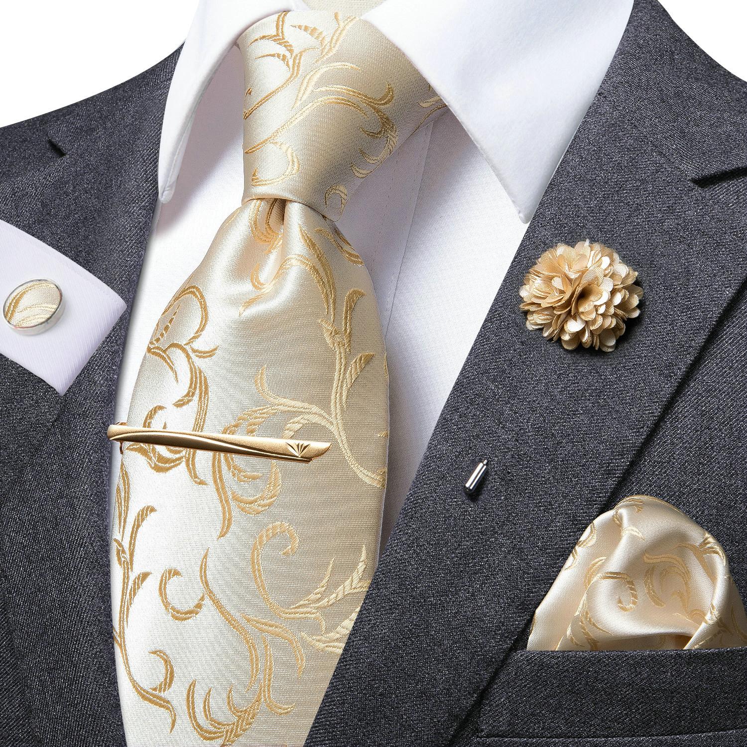 Hi-Tie Herren-Krawatten-Set aus Seide, Broschennadel, Krawatte, Einstecktuch, Manschettenknöpfe, Krawattenklammer für geschäftliche Hochzeit N-1117 von Joom DACH