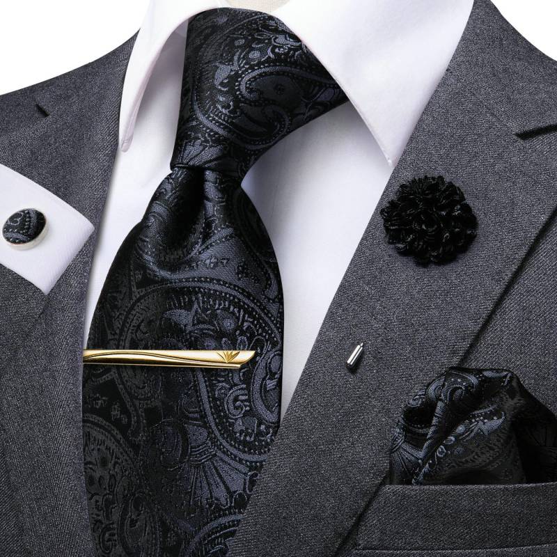 Hi-Tie Herren-Krawatten-Set aus Seide, Broschennadel, Krawatte, Einstecktuch, Manschettenknöpfe, Krawattenklammer für geschäftliche Hochzeit N-1494 von Joom DACH