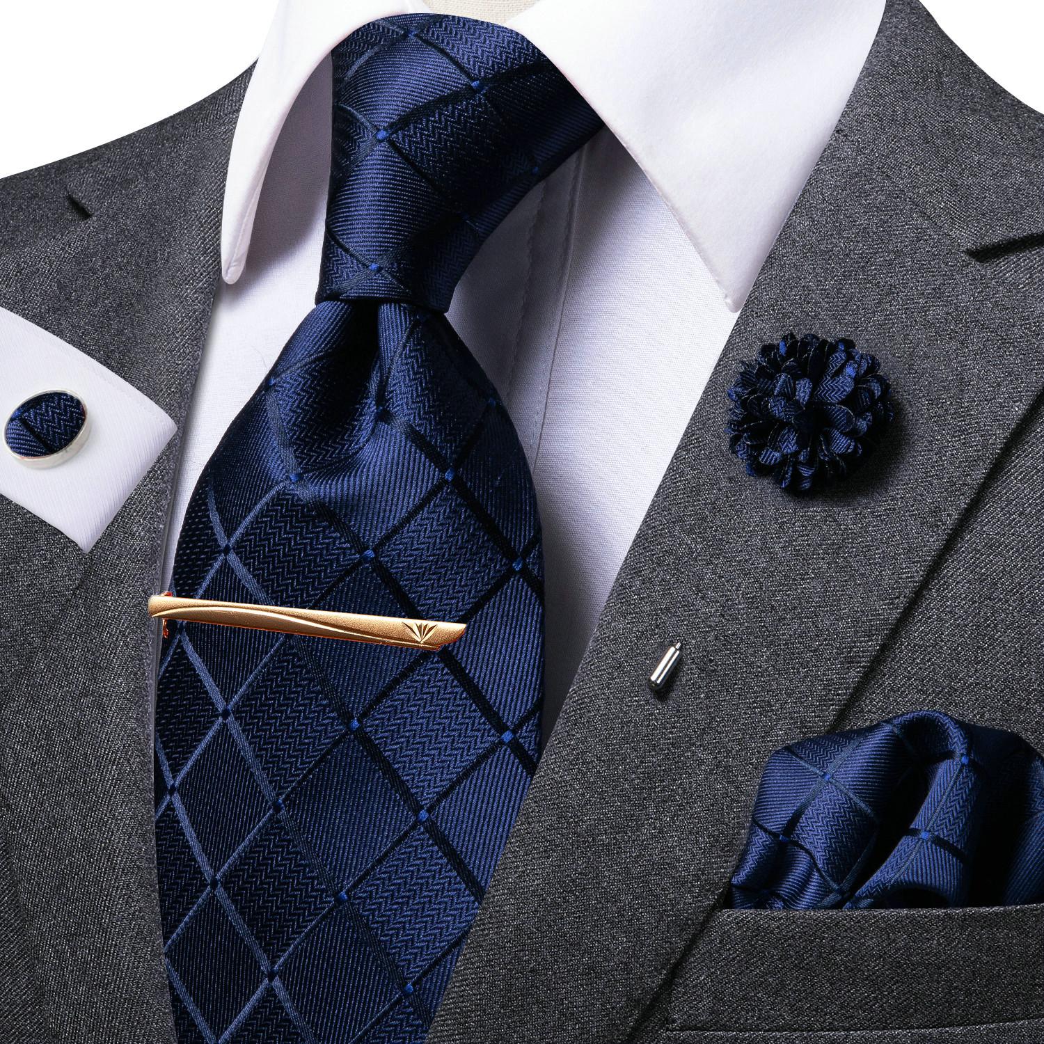 Hi-Tie Herren-Krawatten-Set aus Seide, Broschennadel, Krawatte, Einstecktuch, Manschettenknöpfe, Krawattenklammer für geschäftliche Hochzeit N-1656 von Joom DACH