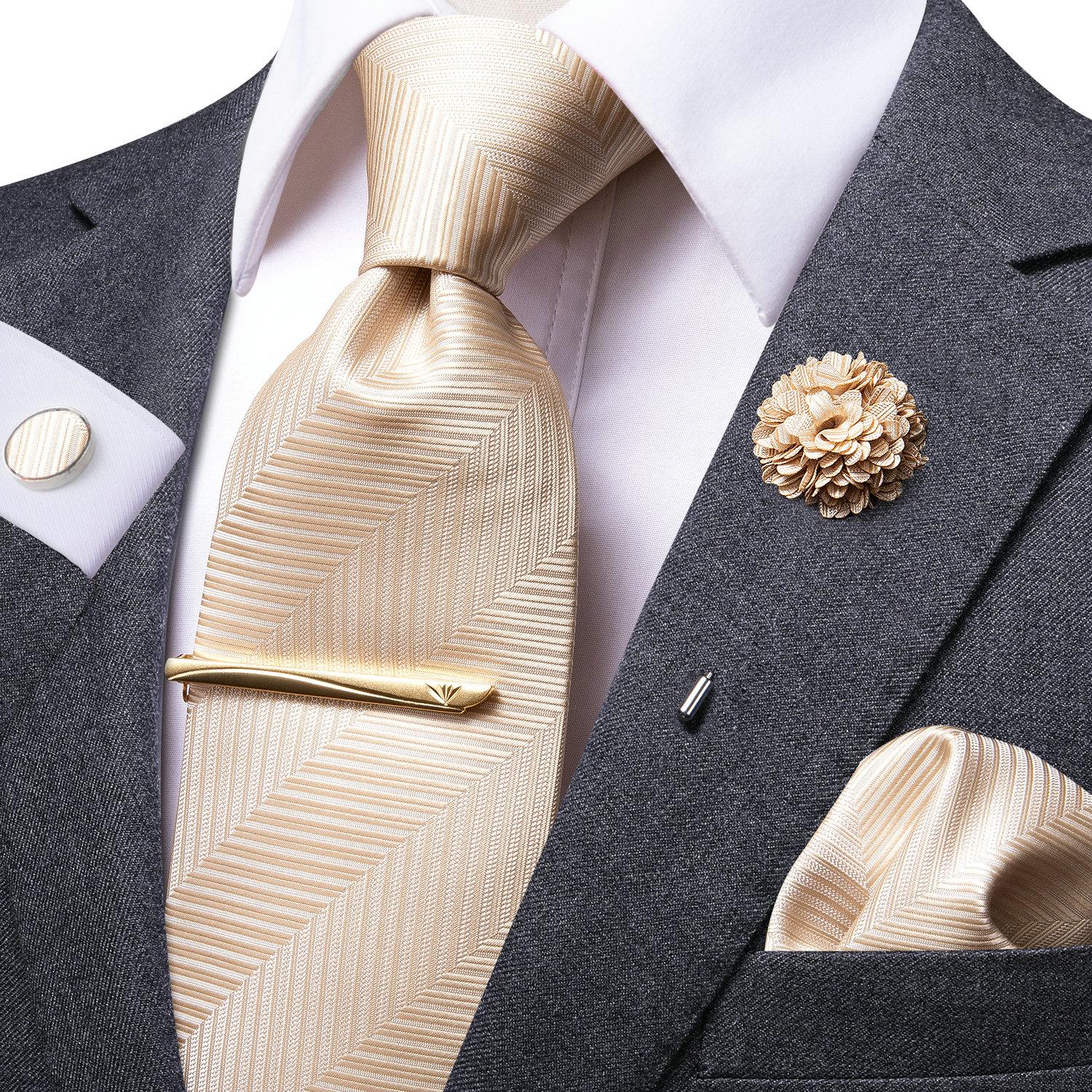 Hi-Tie Herren-Krawatten-Set aus Seide, Broschennadel, Krawatte, Einstecktuch, Manschettenknöpfe, Krawattenklammer für geschäftliche Hochzeit N-3175 von Joom DACH