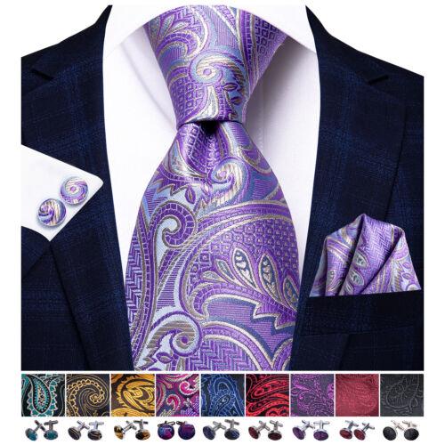 Hi-Tie Herren-Krawatten-Set aus Seide, gestreift, Paisleymuster, solide Krawatte, Einstecktuch, Manschettenknöpfe N-3501 von Joom DACH