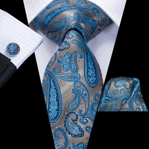 Hi-Tie Herren-Krawatten-Set aus Seide, gestreift, Paisleymuster, solide Krawatte, Einstecktuch, Manschettenknöpfe N-3533 von Joom DACH