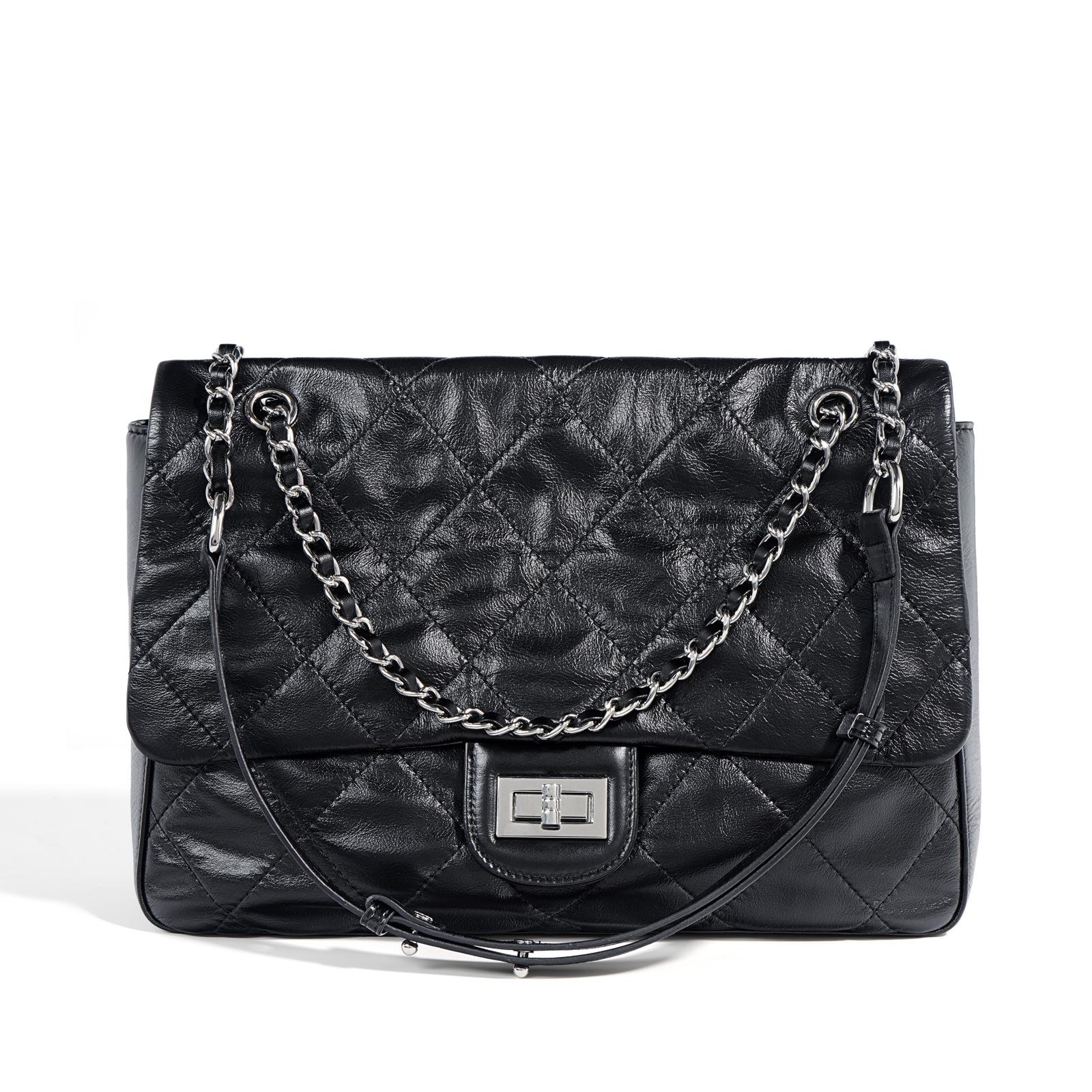 High-End Handtasche aus Oberleder Damen Ins Kleine Duft Diamantenkette Tasche Schlichte Große Kapazität Reisetasche von Joom DACH