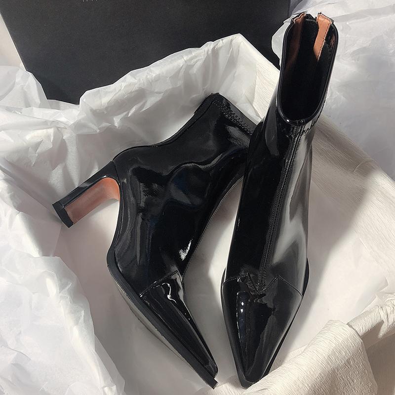 High Heel Damen Kurze Stiefel Mode Reißverschlüsse Schuhe Retro Stil Herbst Winter Spitzschuh Damen Tanzparty Ballschuhe 37 schwarz von Joom DACH