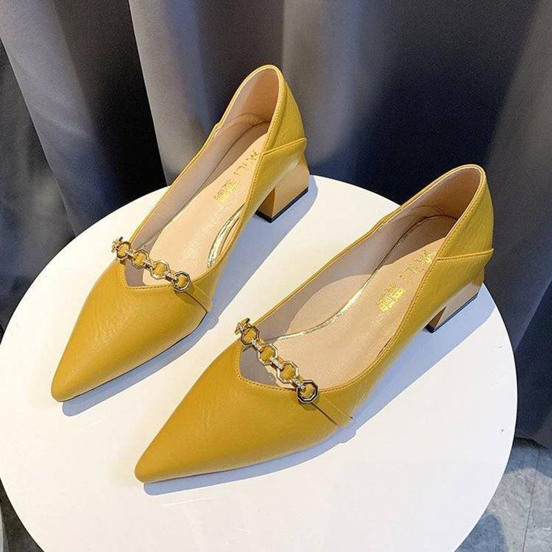 High Heels Damen Dicke Absätze Frühling und Herbst Allround-Spitze Zehenpartie Mode Weiches Leder Mittelhohe Schuhe 37 von Joom DACH