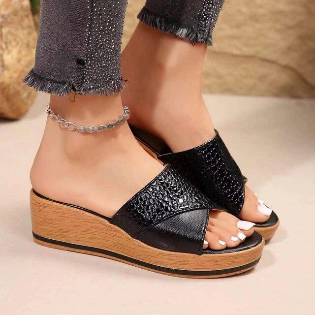 High Heels Plateau Hausschuhe Damen Schuhe Kleid Wedges Sandalen Casual Beach Flip Flops Designer Pumps Femme Slides 37 schwarz von Joom DACH