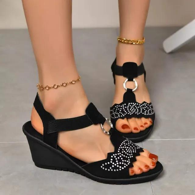 High Heels Sandalen Wedges Damen Schuhe Kristall Luxus Kleid Hausschuhe Sommer 2024 Strand Neuer Trend Casual Pumps 42 schwarz von Joom DACH