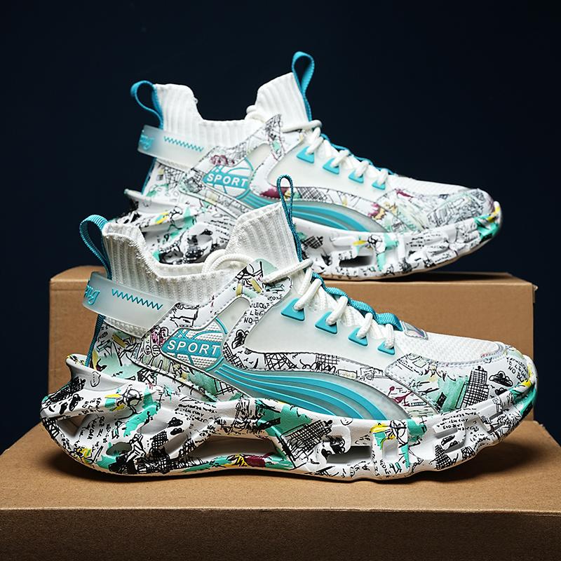 High Street Graffiti Sneakers Herren Leichte Blade Laufschuhe Damen Bequeme Dämpfungssocken Sport-Wanderschuhe Herrenschuhe 46 von Joom DACH