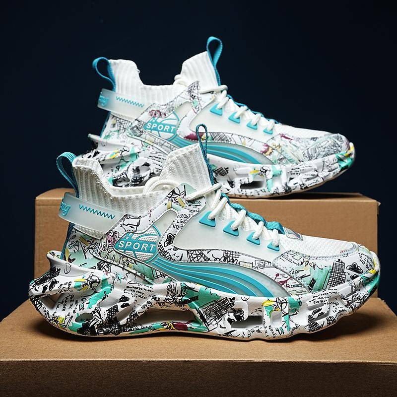 High Street Graffiti Sneakers Herren Leichte Blade Laufschuhe Damen Bequeme Dämpfungssocken Sport-Wanderschuhe Herrenschuhe 46 von Joom DACH