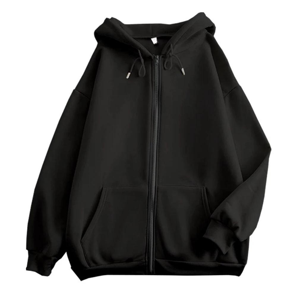 High Street Hoodie Männer Einfarbig Zip Up Langarm Lose Jacke Mäntel Casual Mit Kapuze Sweatshirt Y2K Mode Outdoor Kleidung L schwarz von Joom DACH