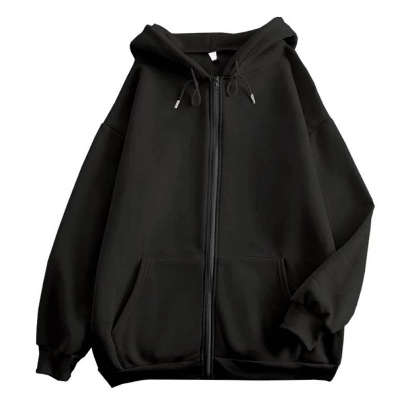 High Street Hoodie Männer Einfarbig Zip Up Langarm Lose Jacke Mäntel Casual Mit Kapuze Sweatshirt Y2K Mode Outdoor Kleidung L schwarz von Joom DACH