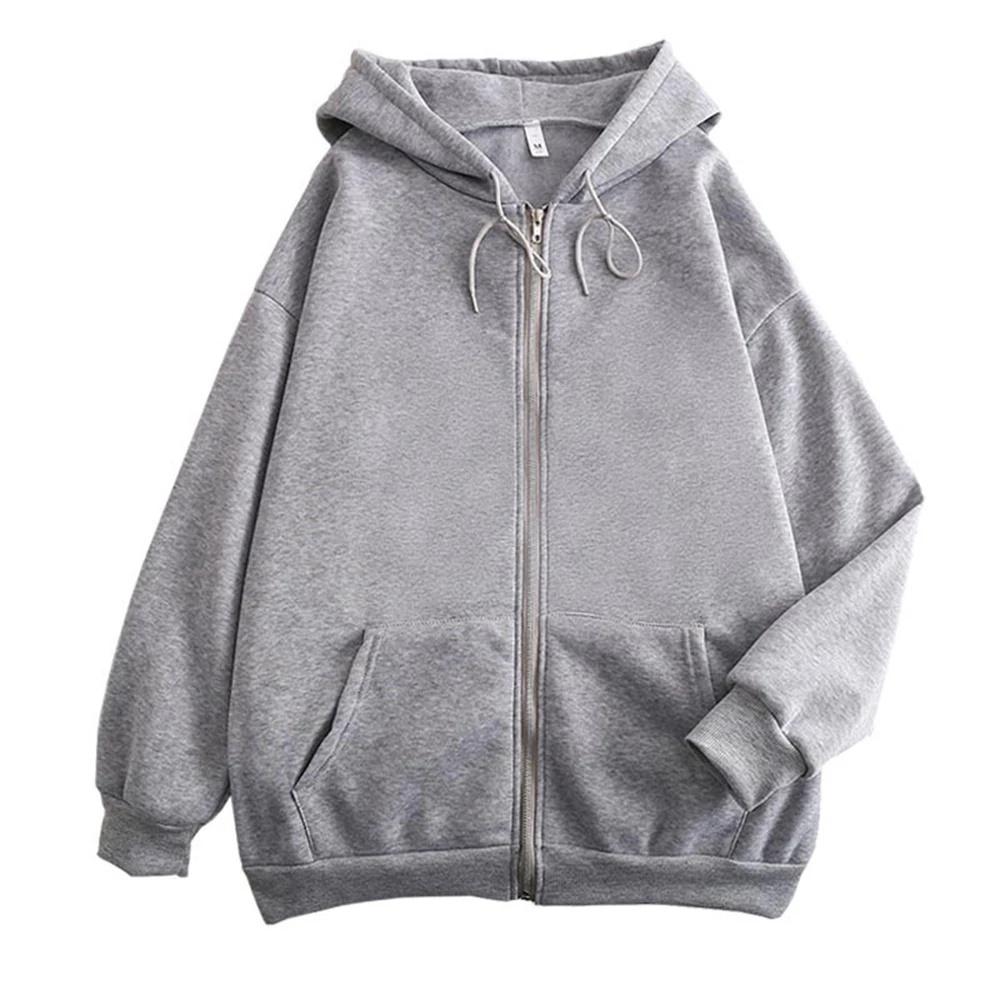 High Street Hoodie Männer Einfarbig Zip Up Langarm Lose Jacke Mäntel Casual Mit Kapuze Sweatshirt Y2K Mode Outdoor Kleidung M graue von Joom DACH