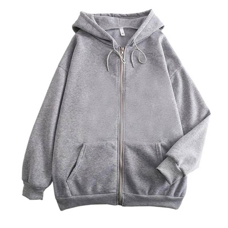 High Street Hoodie Männer Einfarbig Zip Up Langarm Lose Jacke Mäntel Casual Mit Kapuze Sweatshirt Y2K Mode Outdoor Kleidung M graue von Joom DACH