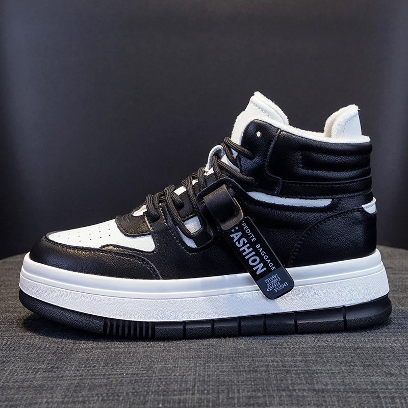 High-Top Leder Weiße Schuhe Damen Ins Trendy Herbst Neu All-Match Plateau Freizeit Sport 40 schwarz von Joom DACH