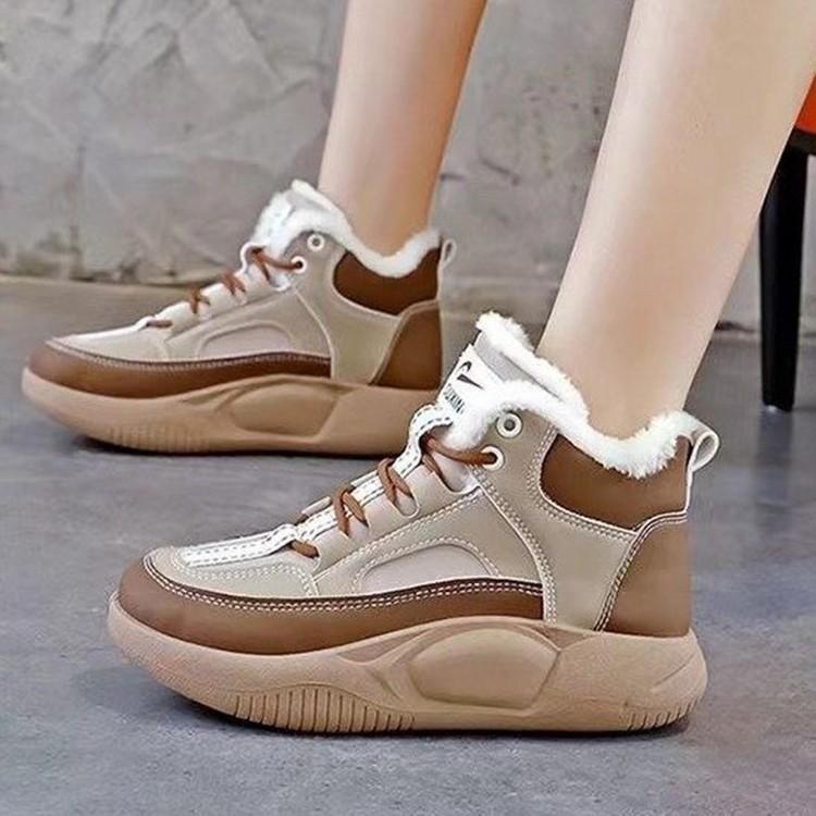High Top Schneestiefel Plüsch Sportschuhe Erhöhte Leder Damen Kurze Stiefel Koreanische Baumwollschuhe 35 khaki von Joom DACH