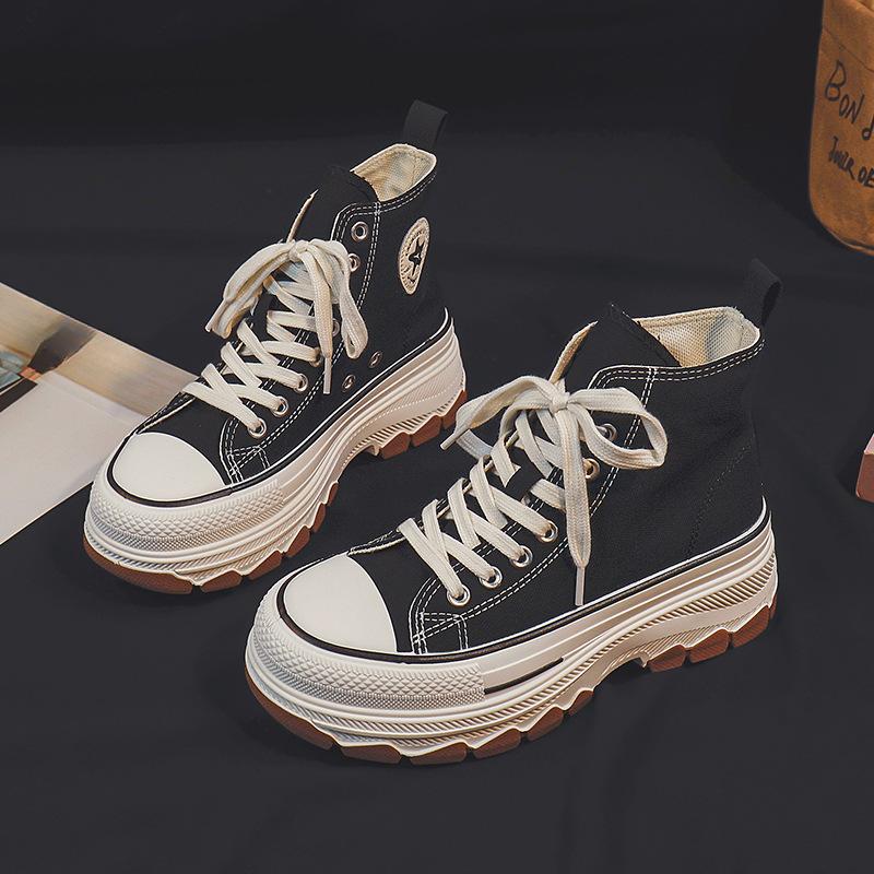 High-Top-Schuhe im neuen japanischen Stil, mit erhöhter Sohle, atmungsaktiv, bequem, vielseitig, lässiger Sneaker aus Segeltuch für Damen 40 schwarz von Joom DACH