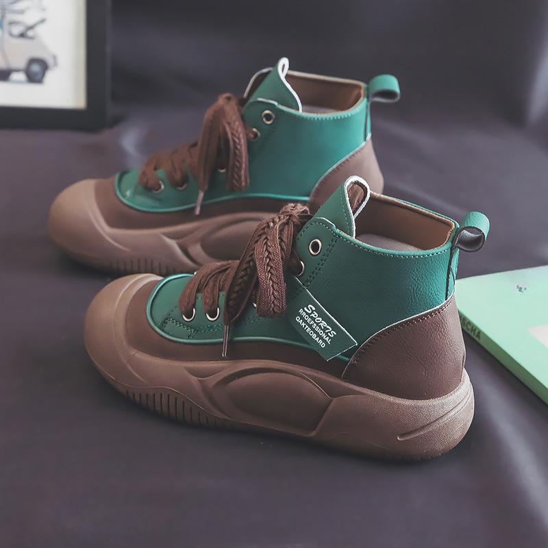 High-Top Schuhe und Stiefel für Damen Frühling und Herbst Neu All-Matching Dicksohlige Sneaker für Studentinnen Lässige Brot-Schüttel-Schuhe Damen 40 grün von Joom DACH