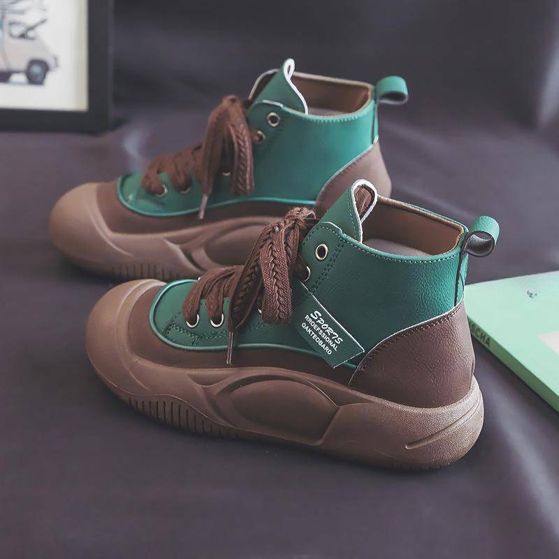 High-Top Schuhe und Stiefel für Damen Frühling und Herbst Neu All-Matching Dicksohlige Sneaker für Studentinnen Lässige Brot-Schüttel-Schuhe Damen 40 grün von Joom DACH