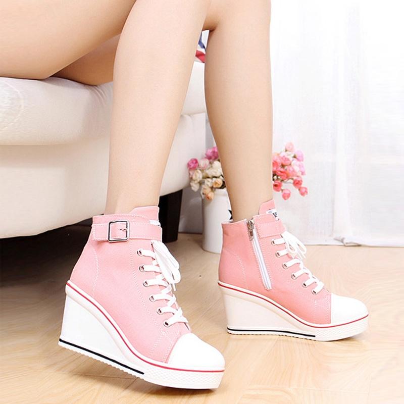 High-Top-Sneaker mit Keilabsatz für Damen, lässige Sport-Outdoor-Sneaker 36 rosa von Joom DACH