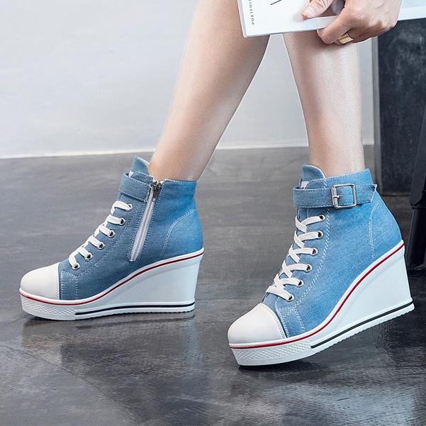 High-Top-Sneaker mit Keilabsatz für Damen, lässige Sport-Outdoor-Sneaker 40 blau von Joom DACH