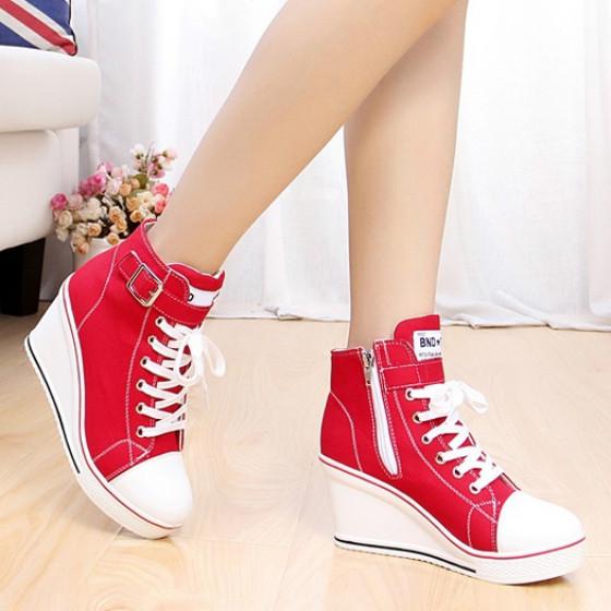 High-Top-Sneaker mit Keilabsatz für Damen, lässige Sport-Outdoor-Sneaker 43 rot von Joom DACH