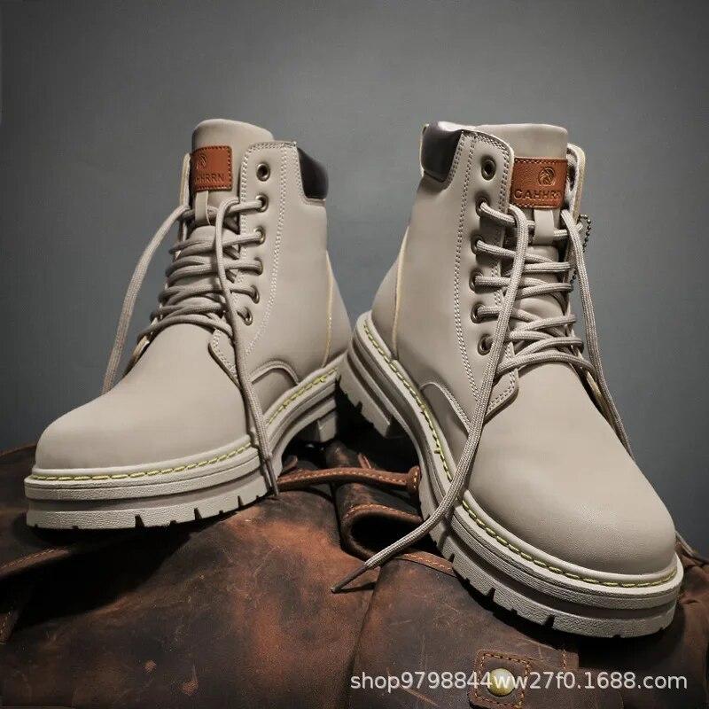 High Top Stiefel Herren Lederschuhe Mode Motorrad Knöchel Militärstiefel für Herren Winterstiefel Herrenschuhe Schnürstiefel Botas Hombre 43 von Joom DACH