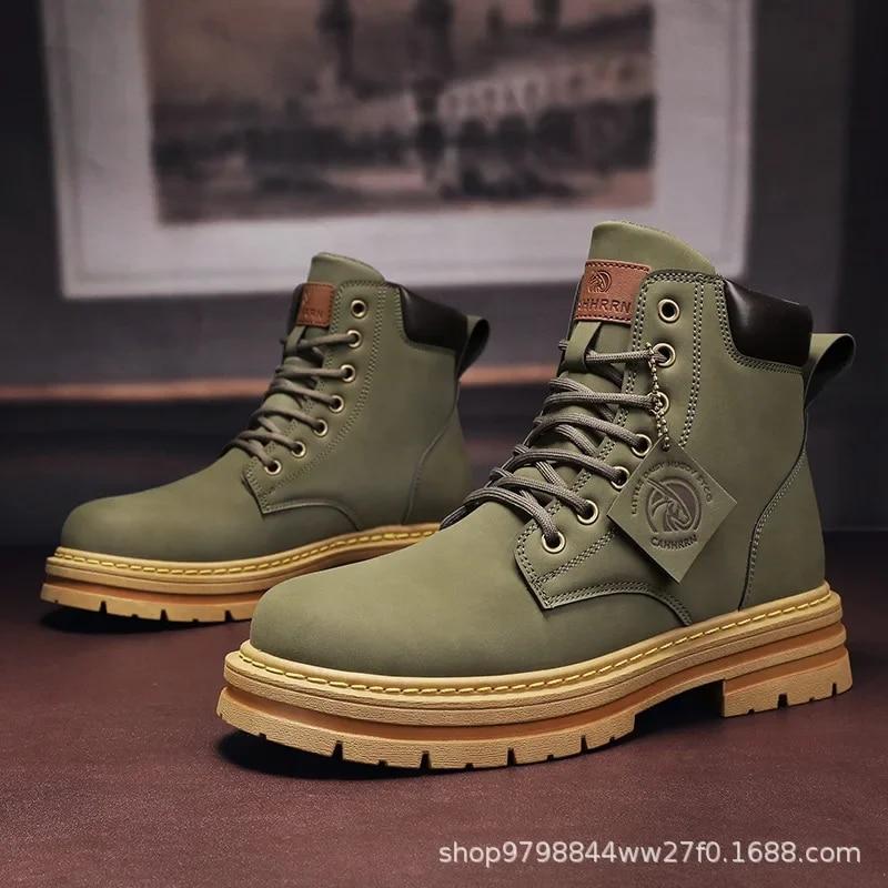 High Top Stiefel Herren Lederschuhe Mode Motorrad Knöchel Militärstiefel für Herren Winterstiefel Herrenschuhe Schnürstiefel Botas Hombre 43 von Joom DACH