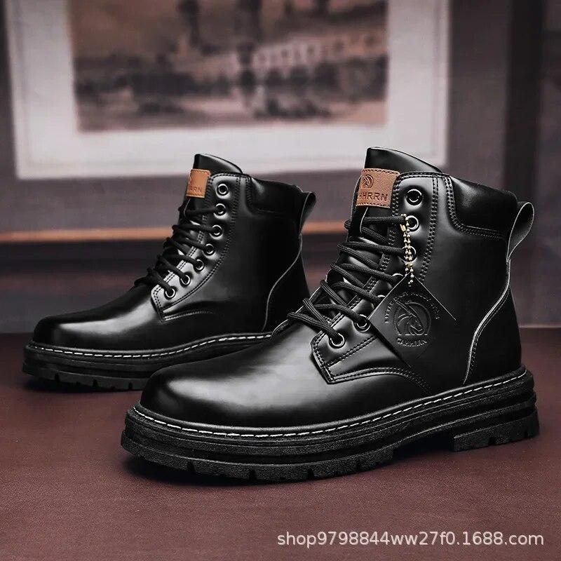 High Top Stiefel Herren Lederschuhe Mode Motorrad Knöchel Militärstiefel für Herren Winterstiefel Herrenschuhe Schnürstiefel Botas Hombre 43 von Joom DACH
