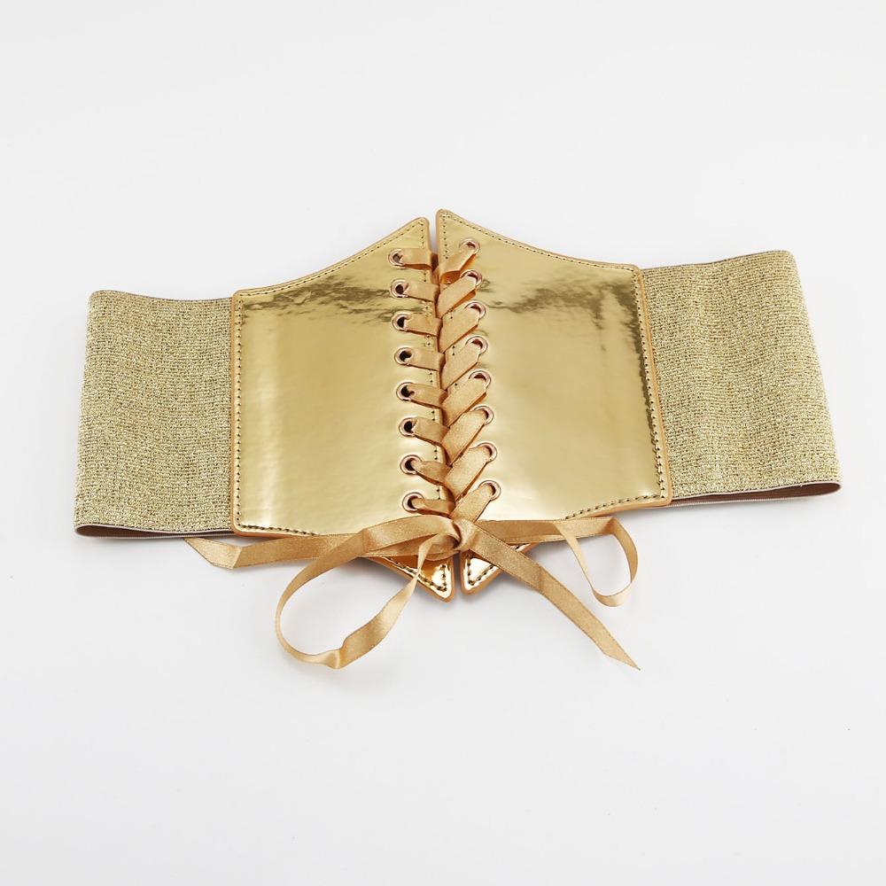 Hohe Taille Damenbund PU Leder Breit Taillengürtel Persönlichkeit Goldene Kummerbunde Frauen gold von Joom DACH